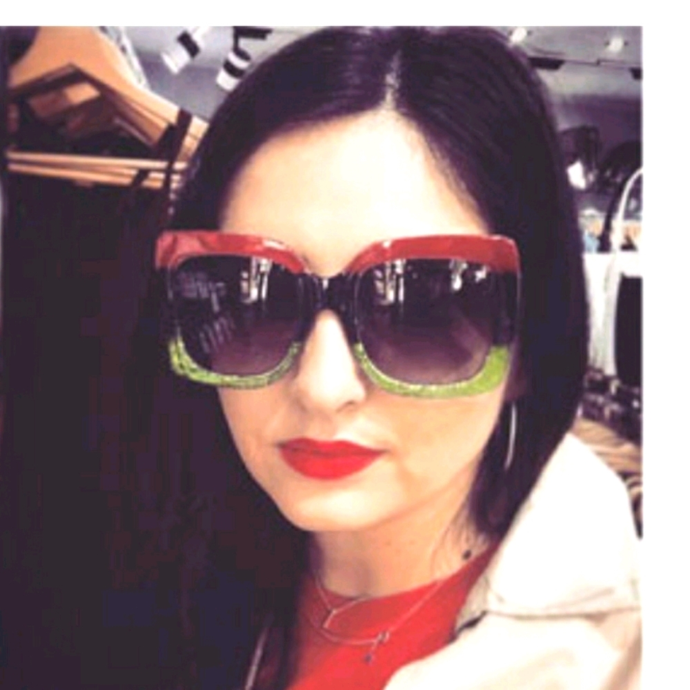 Square Colorblock Glitter Sunglasses